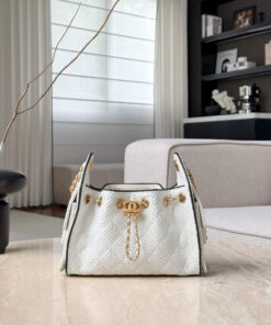 CHANEL 25 – MINI – WHITE & BLACK – BRAIDED RAFFIA CALFSKIN – GOLD
