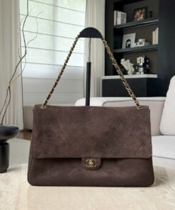 CHANEL MAXI FLAP BAG – LARGE – DARK BROWN – SUEDE – GOLD