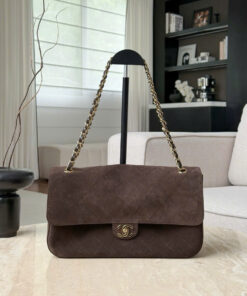 CHANEL MAXI FLAP BAG – SMALL – DARK BROWN – SUEDE – GOLD