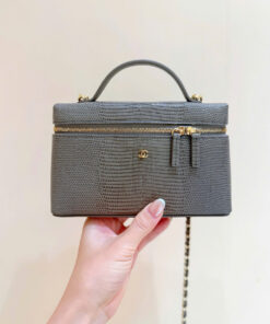 CHANEL VANITY HANDLE - DARK KHAKI - LIZARD EMBOSSED CALFSKIN - GOLD
