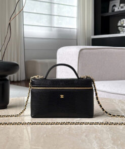 CHANEL VANITY HANDLE – BLACK – LIZARD EMBOSSED CALFSKIN – GOLD