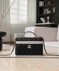 CHANEL SLIM VANITY CASE - BLACK & WHITE - LAMBSKIN - GOLD CHAMPAGNE