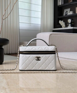 CHANEL SLIM VANITY CASE - WHITE & BLACK - LAMBSKIN - GOLD CHAMPAGNE